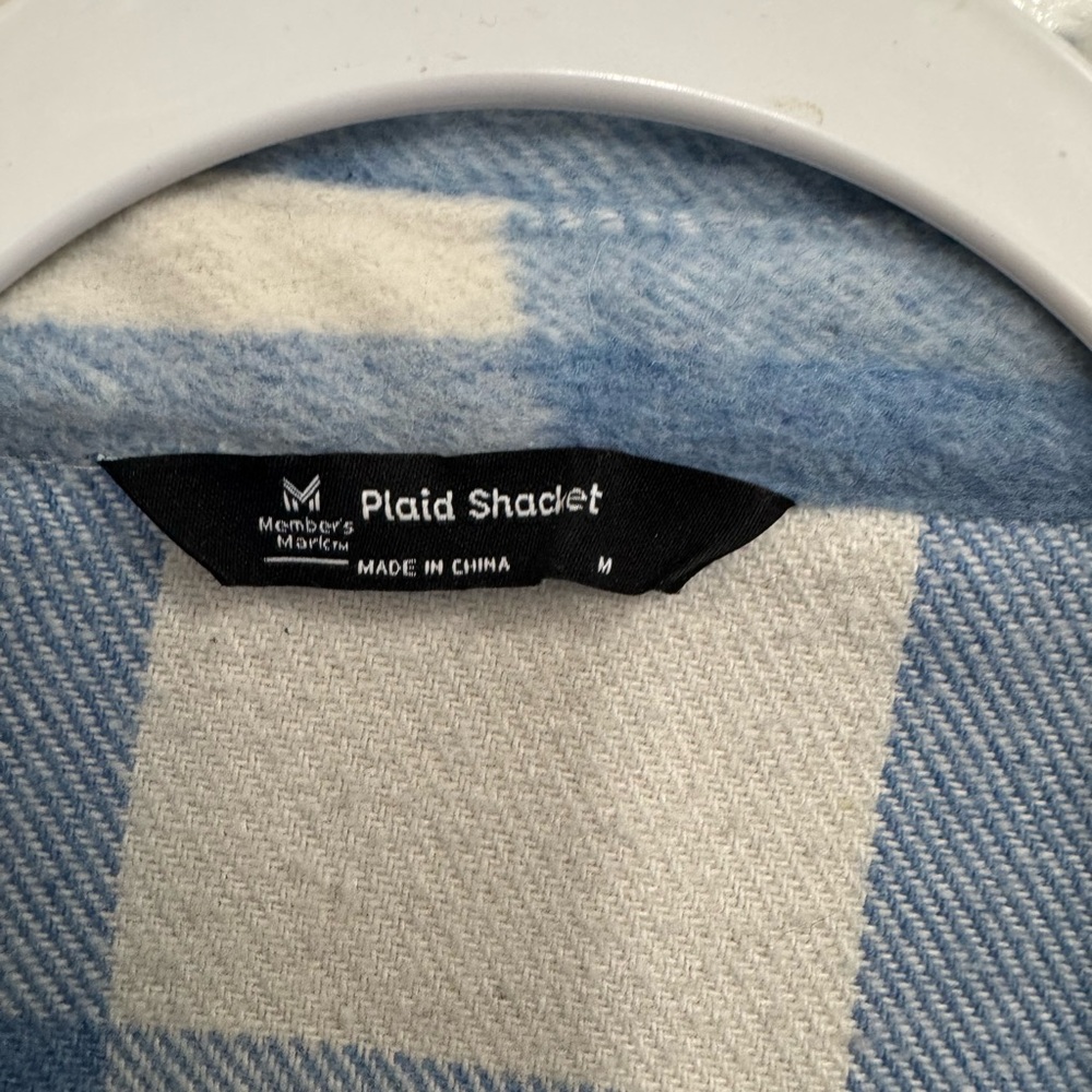Blue and White Plaid Button-Up Shacket - Picture 3 of 3